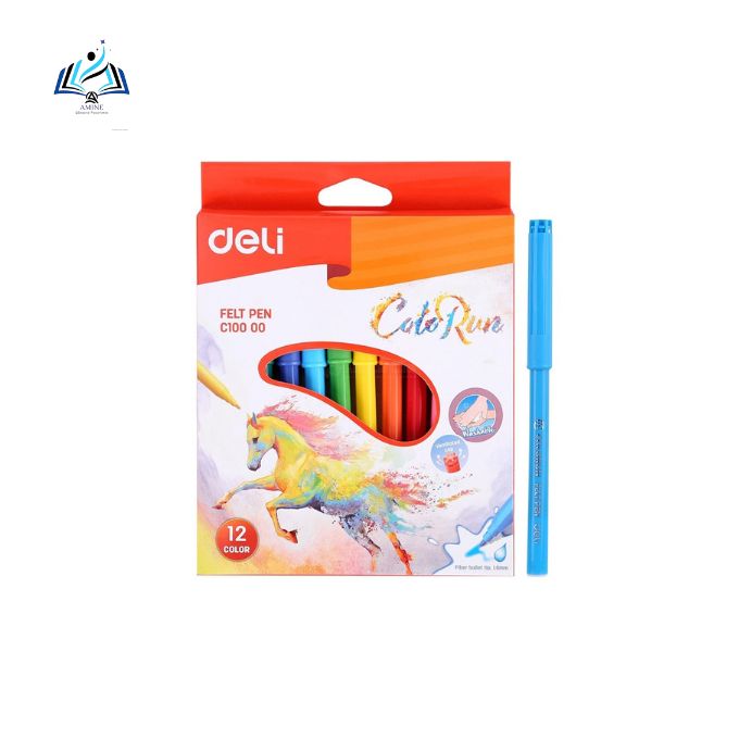 Stylos Feutres Deli – Lot de 12 Couleurs | Pointe Fine 1,0 mm | Encre Lavable et Non Toxique