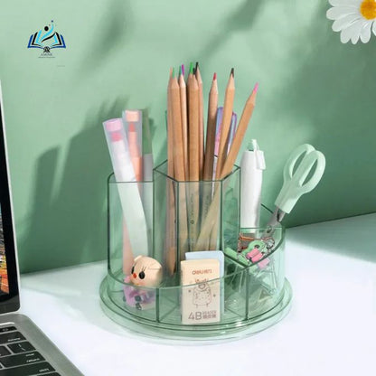 Porte-stylo Rotatif à 360° – Transparent avec 5 Compartiments